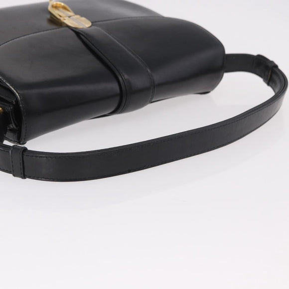 GUCCI Shoulder Bag Leather Black Gold Auth 191364