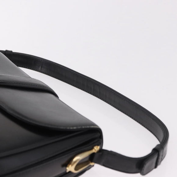 GUCCI Shoulder Bag Leather Black Gold Auth 191364