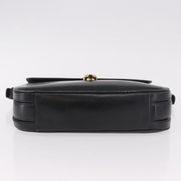 GUCCI Shoulder Bag Leather Black Gold Auth 191364