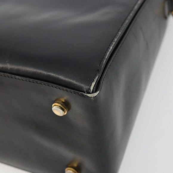Salvatore Ferragamo Gancini Hand Bag Leather Black Gold Auth 191365