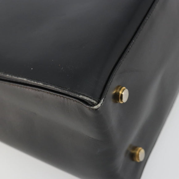 Salvatore Ferragamo Gancini Hand Bag Leather Black Gold Auth 191365