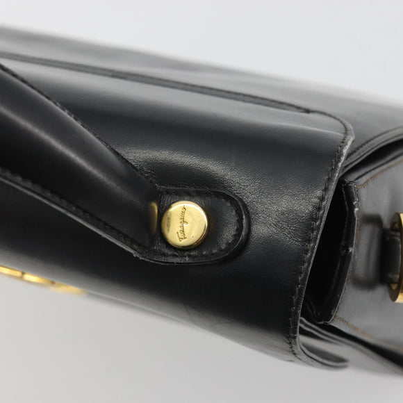 Salvatore Ferragamo Gancini Hand Bag Leather Black Gold Auth 191365
