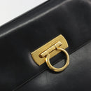Salvatore Ferragamo Gancini Hand Bag Leather Black Gold Auth 191365-18