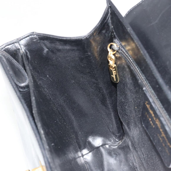Salvatore Ferragamo Gancini Hand Bag Leather Black Gold Auth 191365