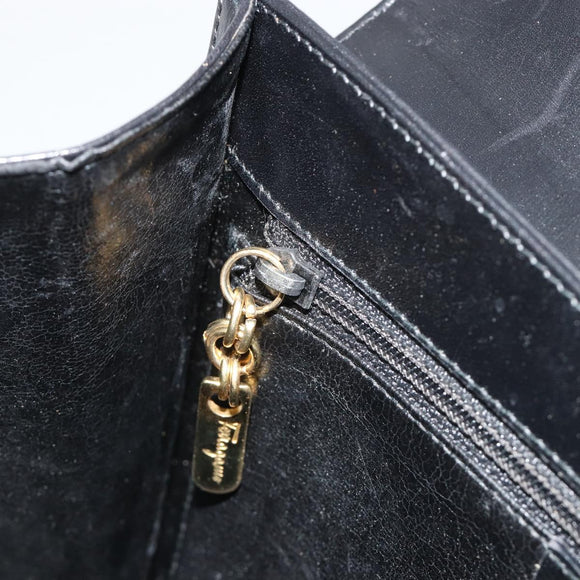 Salvatore Ferragamo Gancini Hand Bag Leather Black Gold Auth 191365