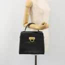 Salvatore Ferragamo Gancini Hand Bag Leather Black Gold Auth 191365-25