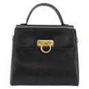 Salvatore Ferragamo Gancini Hand Bag Leather Black Gold Auth 191365-13