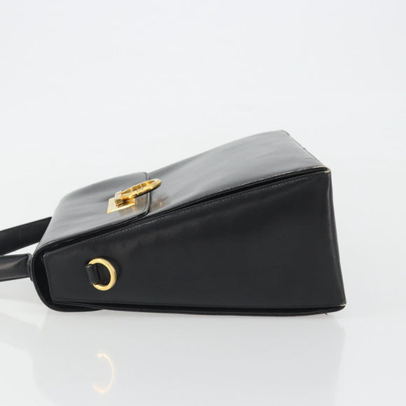 Salvatore Ferragamo Gancini Hand Bag Leather Black Gold Auth 191365