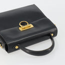 Salvatore Ferragamo Gancini Hand Bag Leather Black Gold Auth 191365-6