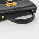 Salvatore Ferragamo Gancini Hand Bag Leather Black Gold Auth 191365-7