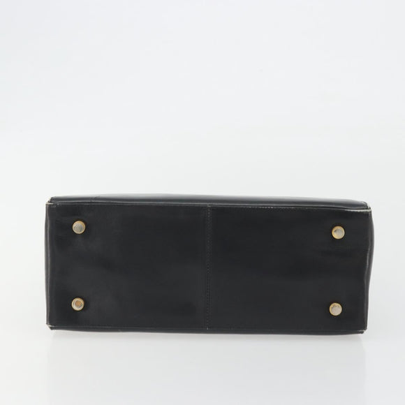 Salvatore Ferragamo Gancini Hand Bag Leather Black Gold Auth 191365