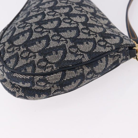 Christian Dior Trotter Canvas Saddle Accessory Pouch Navy Gold Auth 191368V