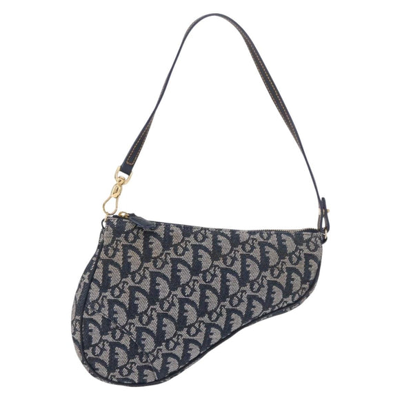 Christian Dior Trotter Canvas Saddle Accessory Pouch Navy Gold Auth 191368V