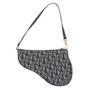 Christian Dior Trotter Canvas Saddle Accessory Pouch Navy Gold Auth 191368V-2