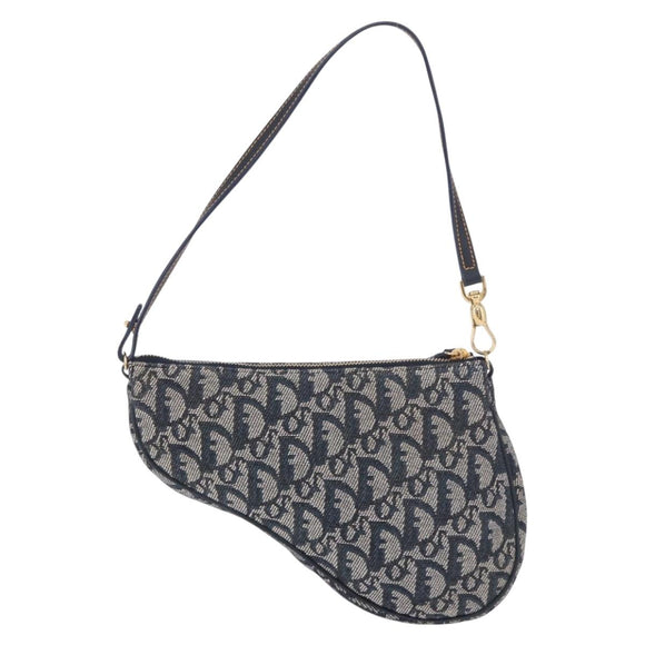 Christian Dior Trotter Canvas Saddle Accessory Pouch Navy Gold Auth 191368V