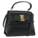 Salvatore Ferragamo Vala Hand Bag Leather 2way Green Gold Auth 191369A-1