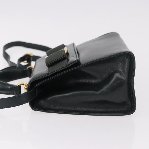 Salvatore Ferragamo Vala Hand Bag Leather 2way Green Gold Auth 191369A