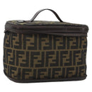 FENDI Zucca Canvas Vanity Hand Bag Black Brown Auth 191374-1