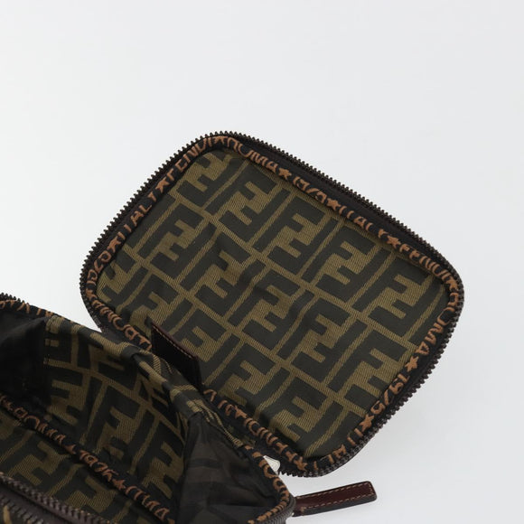 FENDI Zucca Canvas Vanity Hand Bag Black Brown Auth 191374