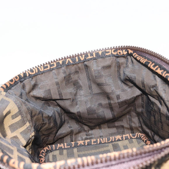 FENDI Zucca Canvas Vanity Hand Bag Black Brown Auth 191374