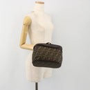 FENDI Zucca Canvas Vanity Hand Bag Black Brown Auth 191374-22