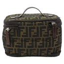 FENDI Zucca Canvas Vanity Hand Bag Black Brown Auth 191374-2
