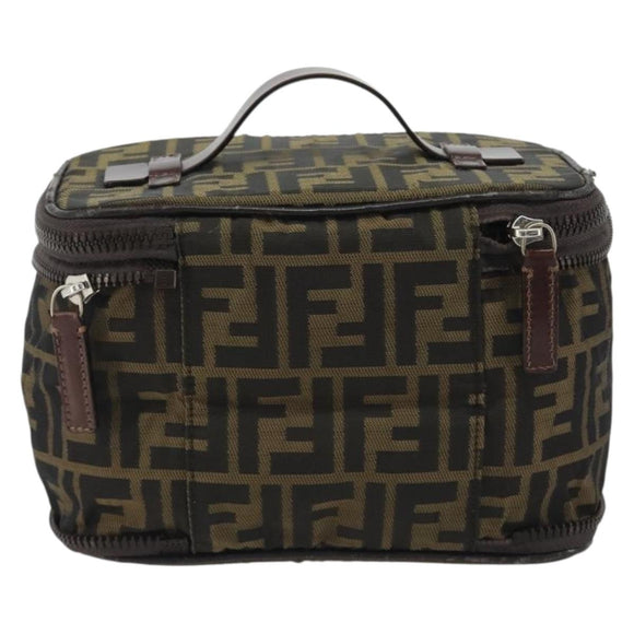 FENDI Zucca Canvas Vanity Hand Bag Black Brown Auth 191374