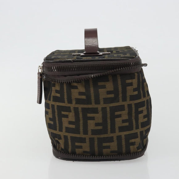 FENDI Zucca Canvas Vanity Hand Bag Black Brown Auth 191374