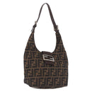 FENDI Zucca Canvas Mamma Baguette Shoulder Bag Brown Black Auth 191375-1