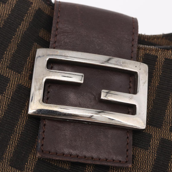 FENDI Zucca Canvas Mamma Baguette Shoulder Bag Brown Black Auth 191375