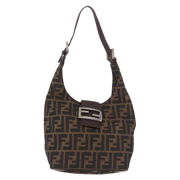 FENDI Zucca Canvas Mamma Baguette Shoulder Bag Brown Black Auth 191375