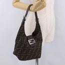 FENDI Zucca Canvas Mamma Baguette Shoulder Bag Brown Black Auth 191375-22