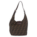 FENDI Zucca Canvas Mamma Baguette Shoulder Bag Brown Black Auth 191375-2