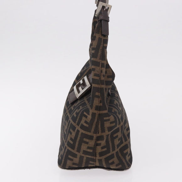 FENDI Zucca Canvas Mamma Baguette Shoulder Bag Brown Black Auth 191375