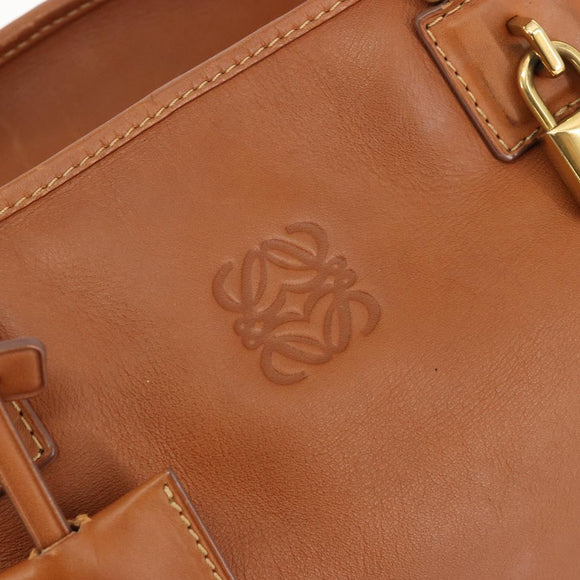 LOEWE Amazona 36 Hand Bag Leather Brown Gold Auth 191377V