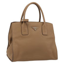 PRADA Hand Bag Vittero Dino Leather Beige Silver Auth 191378V-1