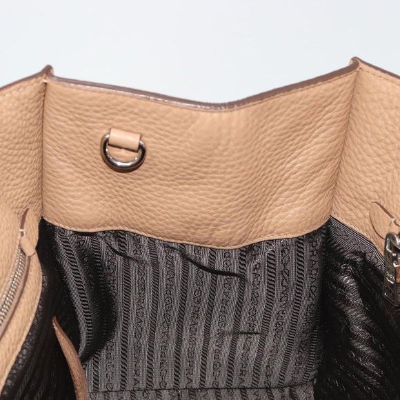 PRADA Hand Bag Vittero Dino Leather Beige Silver Auth 191378V