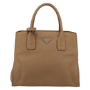 PRADA Hand Bag Vittero Dino Leather Beige Silver Auth 191378V-13