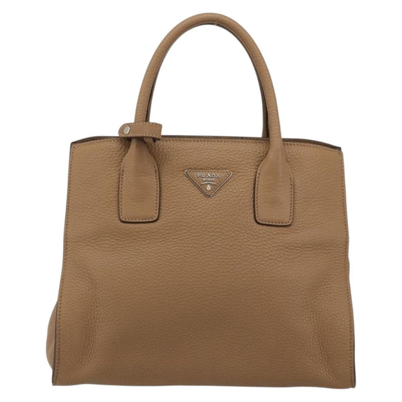 PRADA Hand Bag Vittero Dino Leather Beige Silver Auth 191378V