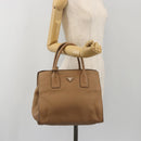 PRADA Hand Bag Vittero Dino Leather Beige Silver Auth 191378V-28