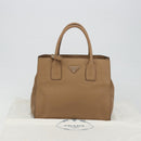 PRADA Hand Bag Vittero Dino Leather Beige Silver Auth 191378V-12