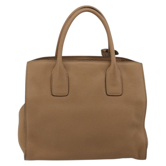 PRADA Hand Bag Vittero Dino Leather Beige Silver Auth 191378V