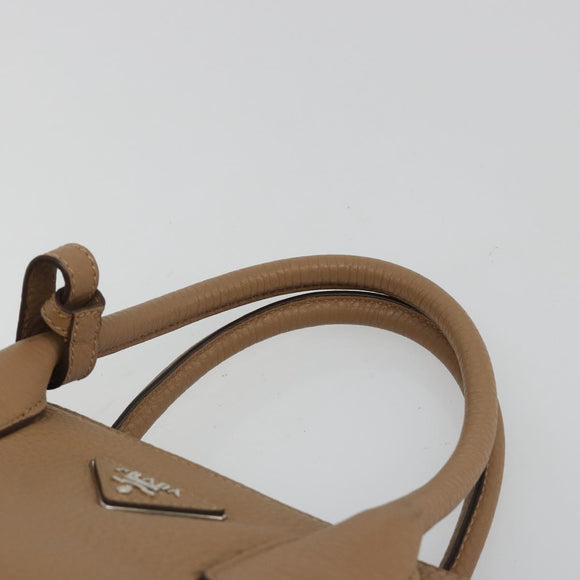 PRADA Hand Bag Vittero Dino Leather Beige Silver Auth 191378V
