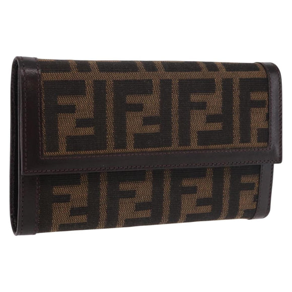 FENDI Zucca Canvas Wallet Black Brown Auth 191381V