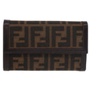 FENDI Zucca Canvas Wallet Black Brown Auth 191381V-13