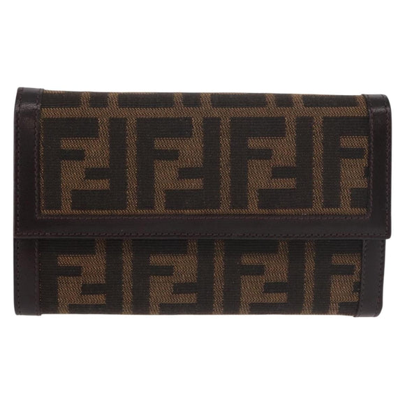 FENDI Zucca Canvas Wallet Black Brown Auth 191381V