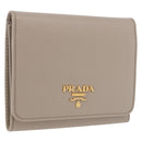 PRADA Compact Wallet Safiano Leather Gray Gold Auth 191383V-1