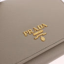 PRADA Compact Wallet Safiano Leather Gray Gold Auth 191383V-17