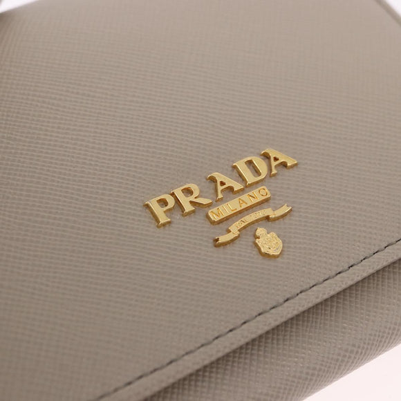 PRADA Compact Wallet Safiano Leather Gray Gold Auth 191383V