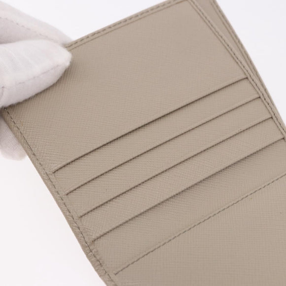 PRADA Compact Wallet Safiano Leather Gray Gold Auth 191383V